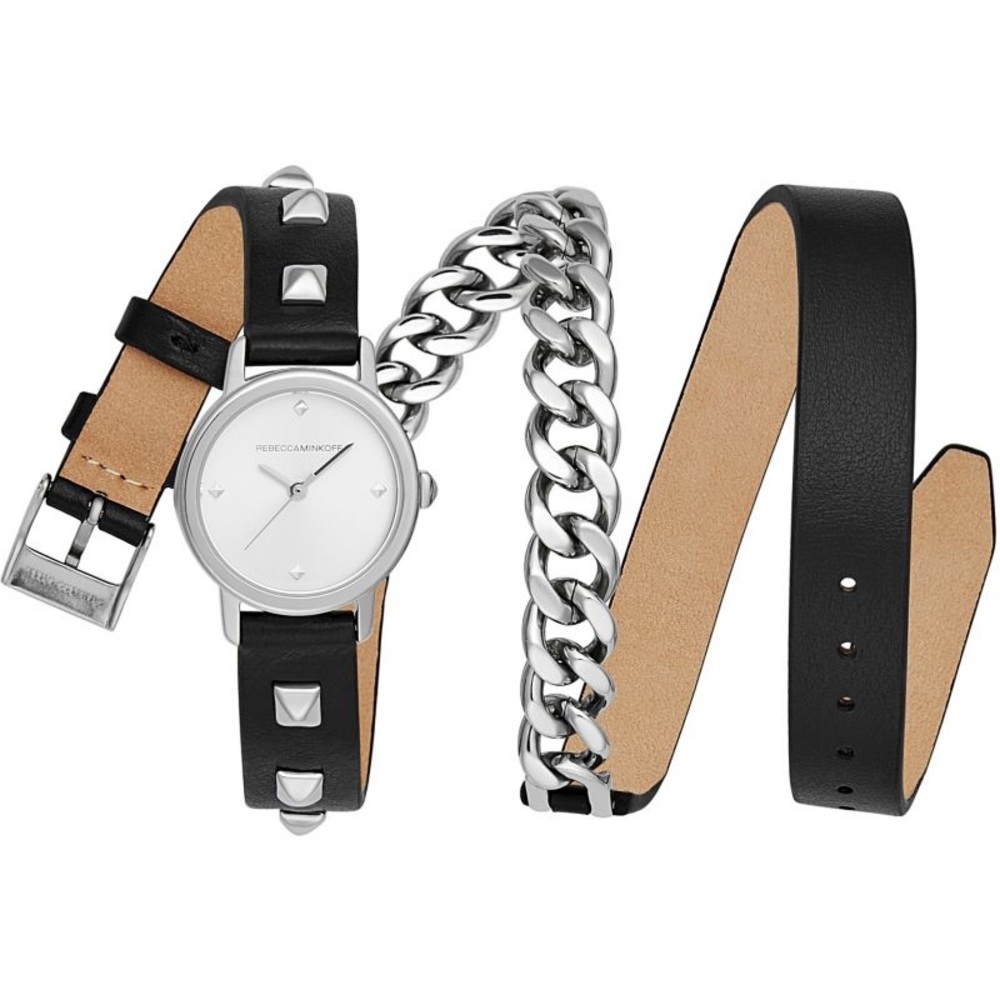 Rebecca Minkoff Black Leather and Chain Watch